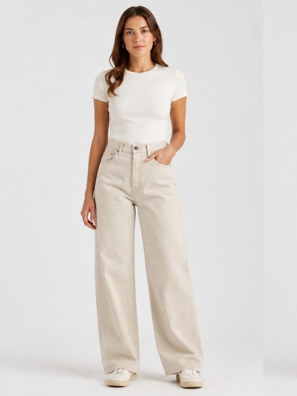 Levi’s Premium High Loose Jeans Size 28 Cream Wide Leg Cotton Hemp